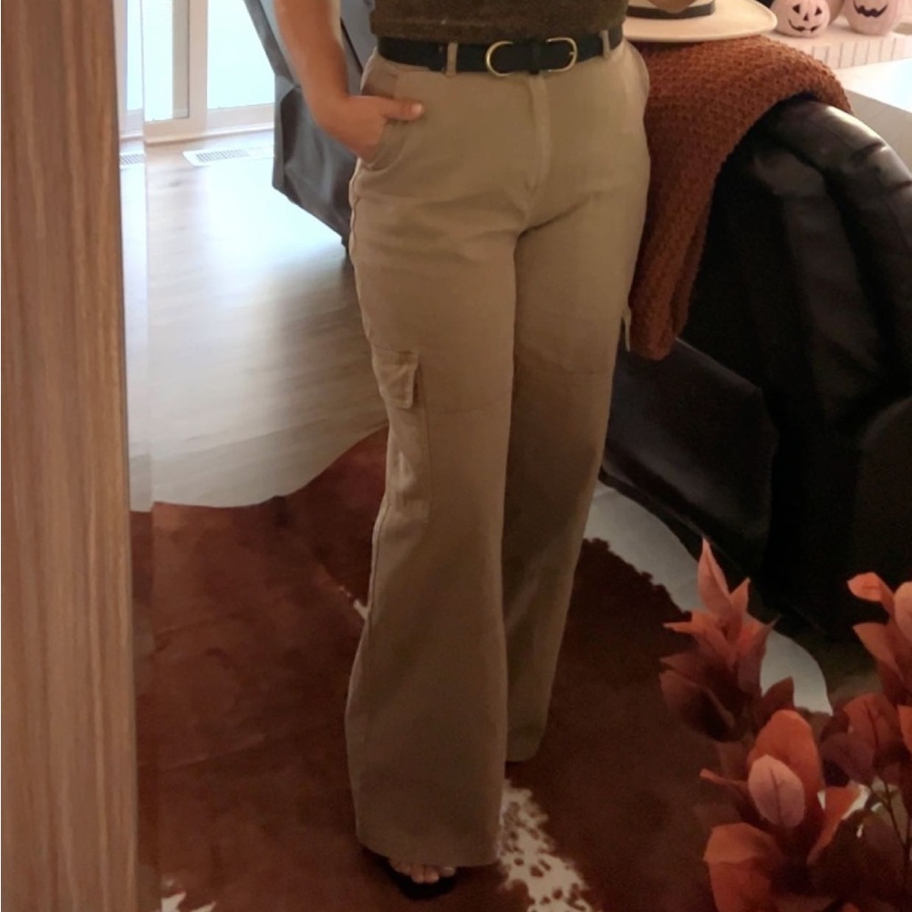 HIGH WAISTED MINERAL WASHED CARGO PANTS